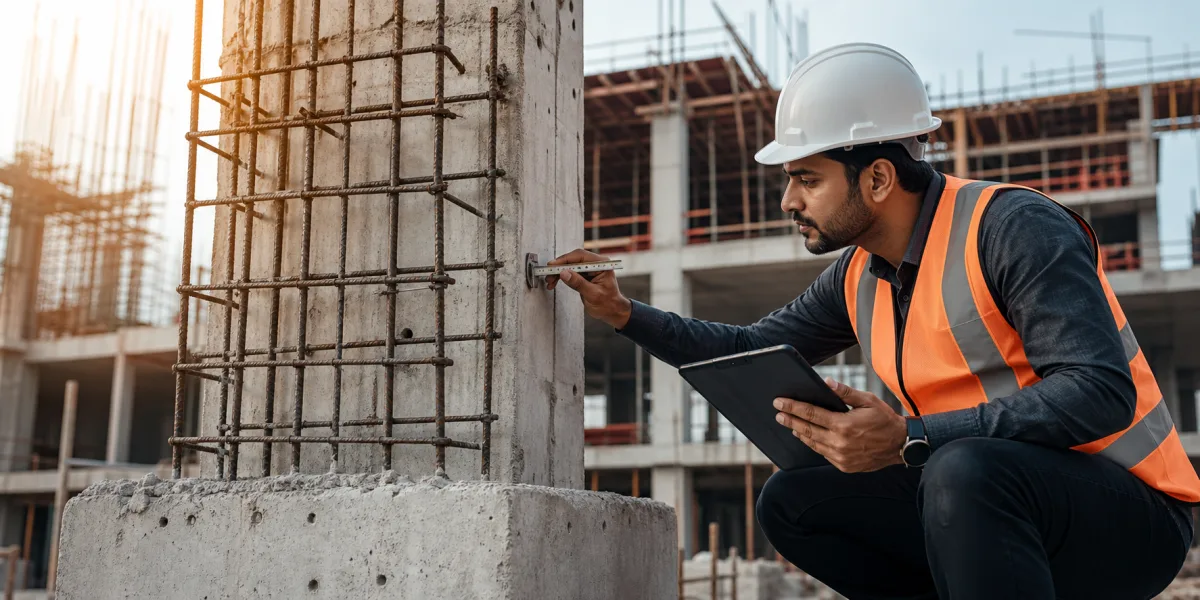 Civil engineer inspecting structural reinforcement